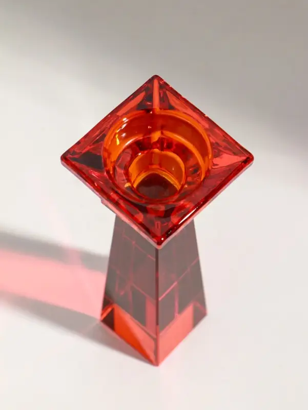 Подсвечник стекло на 1 свечу "Феникс" оранж d=2,2 и 4,2 см 5,5х5,5х16,7 см