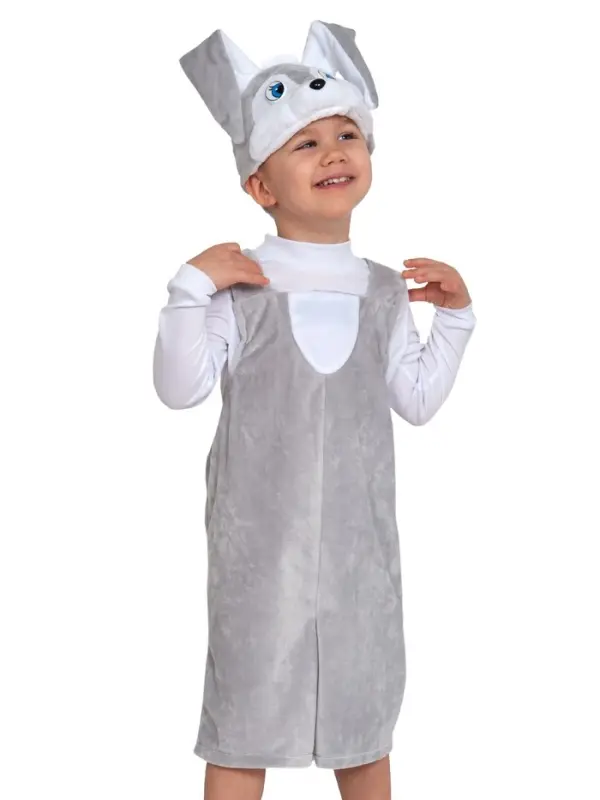 Карнавальный костюм "Зайчик серый" плюш, полукомбинезон, шапочка, 6-9 лет, рост 122-134 см