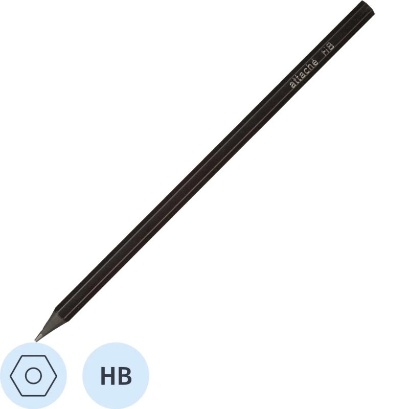 Карандаш чернографитный Attache плаcтик,б/ласт,HB,черн.корп,6шт/уп