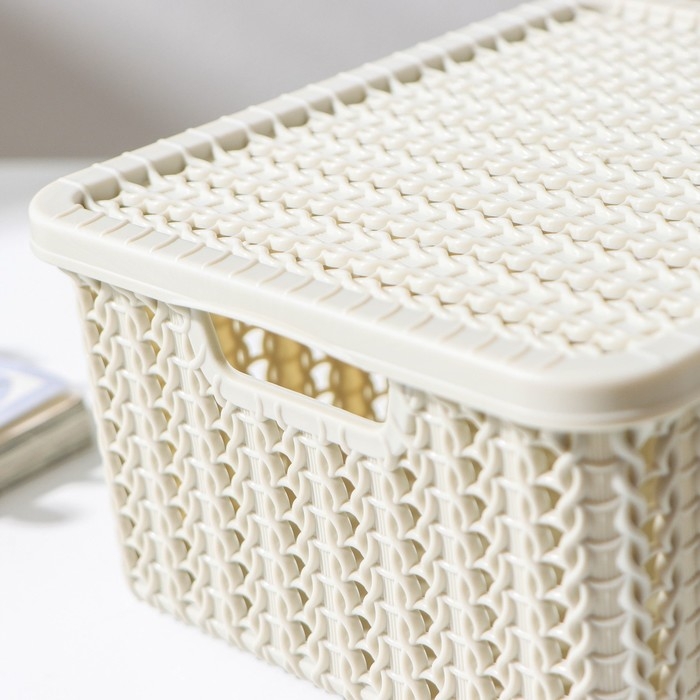 Коробка для хранения «Вязание», 1,5 л, 17×15×8 см, с крышкой, цвет белый ротанг Коробка для хранения «Вязание», 1,5 л, 17×15×8 см, с крышкой, цвет белый ротанг