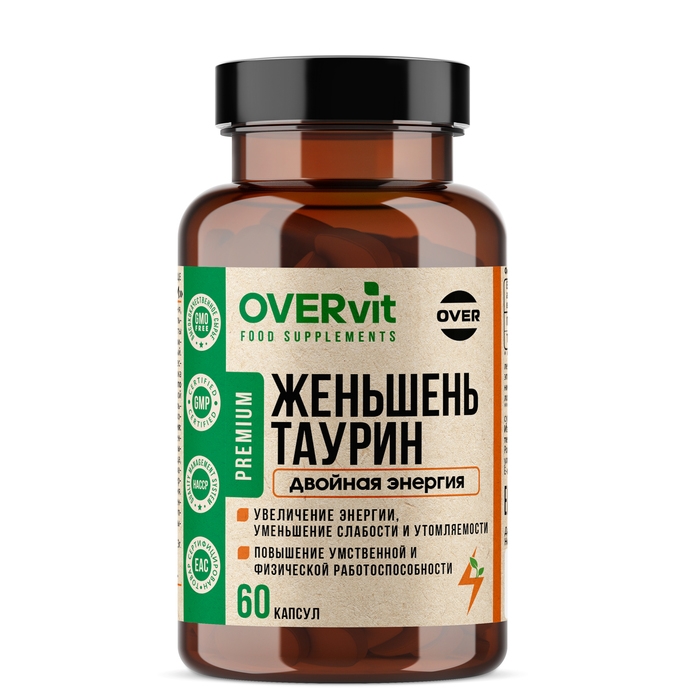 Женьшень OVERvit с таурином, 60 капсул Женьшень OVERvit с таурином, 60 капсул