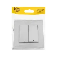 Выключатель TOT Glossy Glass, 10 А, 2 клавиши, с подсветкой, скрытый монтаж, стеклянная рамка, серебристый
