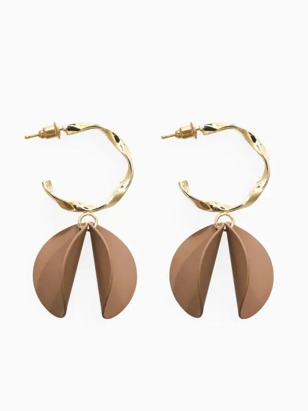 Серьги &laquo;Лепесточки на кольце&raquo;, коричневые в золоте