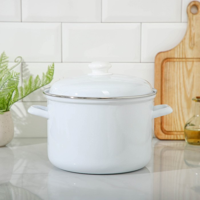 Кастрюля эмалированная, 6 л, без деколи, индукция, цвет белый Кастрюля эмалированная, 6 л, без деколи, индукция, цвет белый