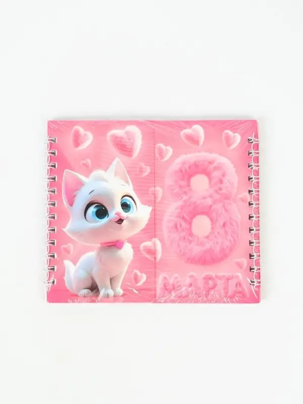 Двойной блокнот на гребне, мягкая обложка, размер 14,5 х12см, 48 л "Кошечка"