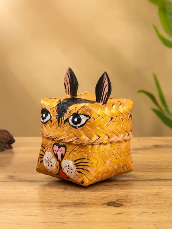 Корзинка &laquo;Кот&raquo;, 10&times;10&times;13 см, бамбук, рыжая