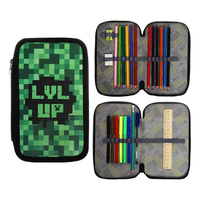 Пенал 2 секции, 125 х 205 мм, с наполнением 23 предмета, Calligrata Пенал 2 секции, 125 х 205 мм, с наполнением 23 предмета, Calligrata "Пиксели" ламинированный картон, 30П26/2/set