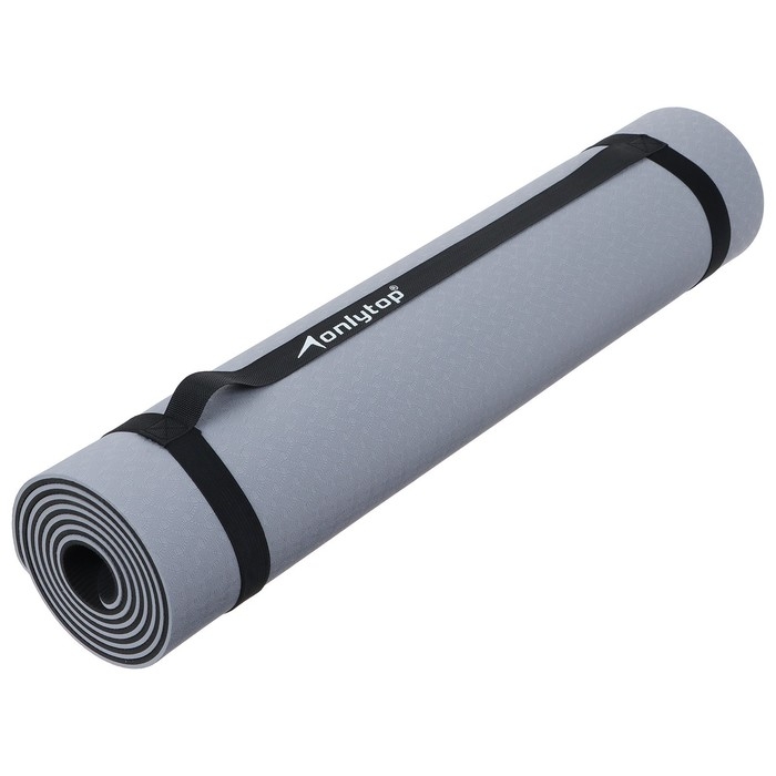 Коврик для фитнеса и йоги ONLYTOP, 183х61х0,6 см, цвет серый/чёрный Коврик для фитнеса и йоги ONLYTOP, 183х61х0,6 см, цвет серый/чёрный