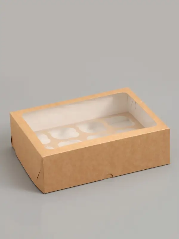 Коробка под 12 капкейков с окном, крафт, 32.5&times;25.5&times;10 см, 5 шт.