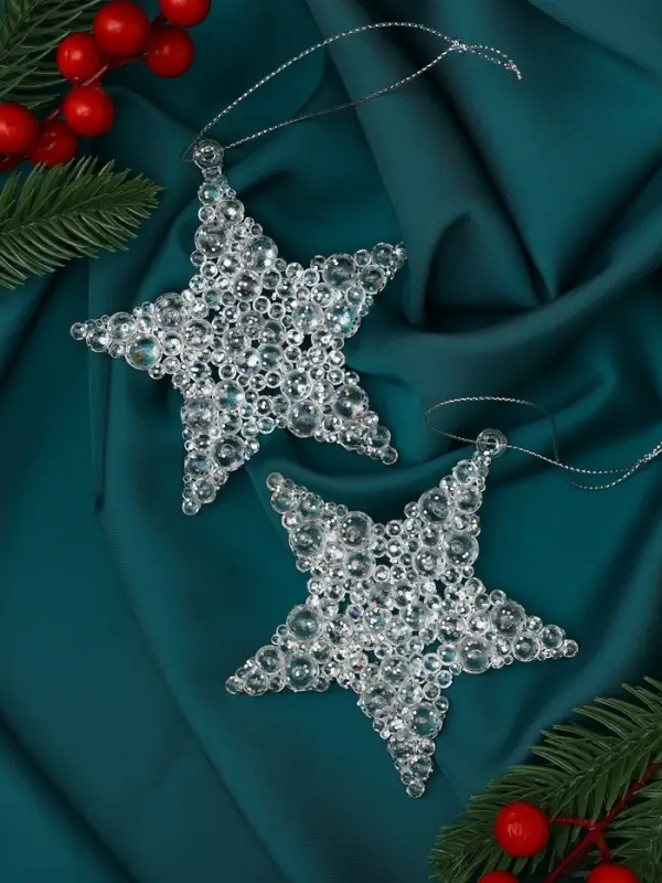 Ёлочные игрушки 2 шт. &laquo;Зимнее волшебство. Звезда - магия&raquo;, 9.5 см, прозрачный