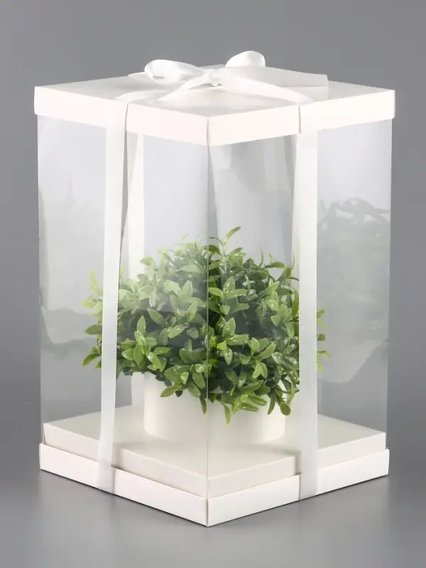 Коробка PVC, для цветов с лентой, 28&times;18&times;18 см, белый