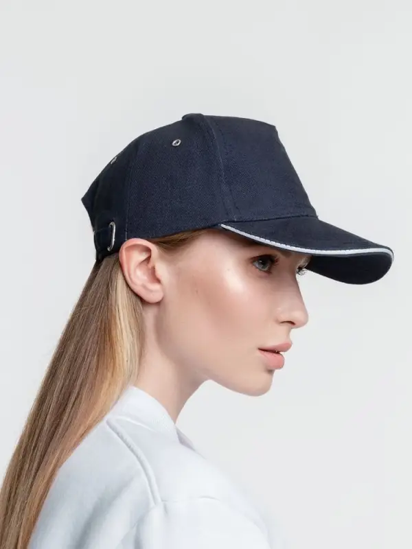 Бейсболка Classic, темно-синяя с белым кантом Бейсболка Classic, темно-синяя с белым кантом