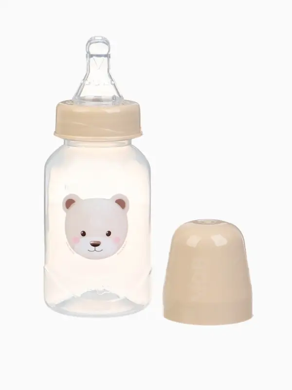 Бутылочка для кормления Bear 150 мл, цилиндр, бежевый Mum&Baby