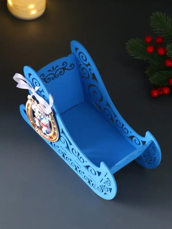 Шкатулка "Сани" с магнитом, 23х10х14 см, синий