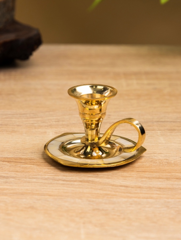 Подсвечник на 1 свечу с блюдцем, латунь 6,5х6,5х4 см