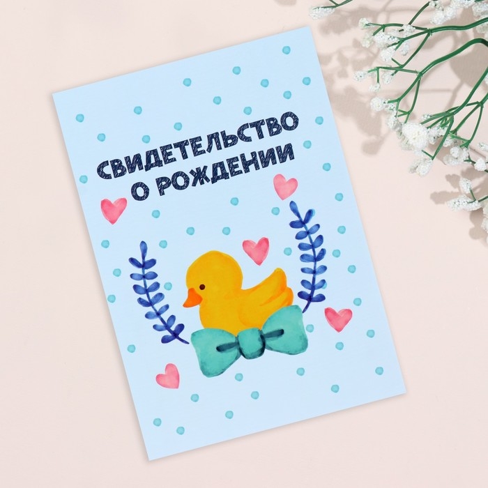Папка под свидетельство о рождении  Папка под свидетельство о рождении "Утёнок" голубой бант, А5