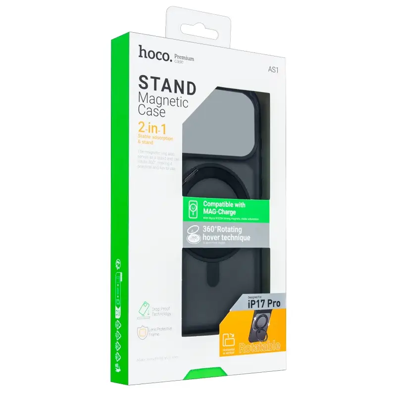 Чехол для iPhone 17 Pro Hoco AS1 Stand Magnetic Case (Black)