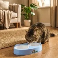 Миска пластиковая двойная "Киса" 2 х 160 мл, голубая