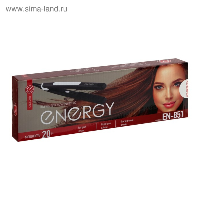 Щипцы-гофре ENERGY EN-851, 20 Вт, алюминиевое покрытие, 85х20 мм, 220°C, черные Щипцы-гофре ENERGY EN-851, 20 Вт, алюминиевое покрытие, 85х20 мм, 220°C, черные