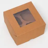 Коробка для 4 мини - капкейка крафт с окном, 13×13×8 см