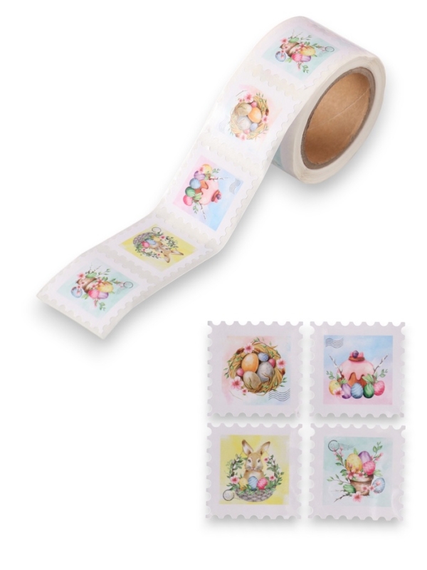 Наклейка бумага Наклейка бумага "Марки. Пасха" 3х3 см 200 шт в рулоне
