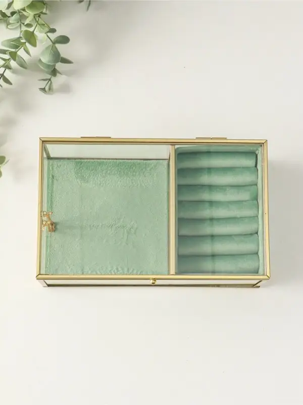 Шкатулка для украшений &laquo;Зелёная&raquo;, 2 отделения, стекло с металлическим каркасом, 22&times;14.5&times;7.5