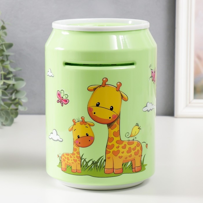 Копилка пластик Копилка пластик "Банка. Жирафики" кодовый замок, звук АА зелёный 15х21 см