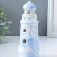 Сувенир керамика свет "Маяк" мраморный бело-синий 6,5х6,5х18 см