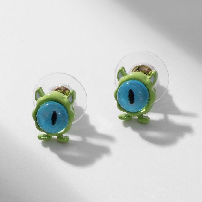 Серьги с эмалью «Монстрики» с рожками и ногами, цвет зелёный Серьги с эмалью «Монстрики» с рожками и ногами, цвет зелёный