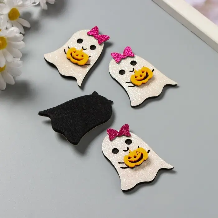 Декор для творчества войлок блеск Декор для творчества войлок блеск "Приведение с тыквой" 5,5х4,5 см