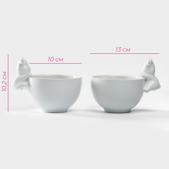 Набор салатников керамических Доляна «Мишка Отто», 13×10,2 см, цвет белый, 2 шт