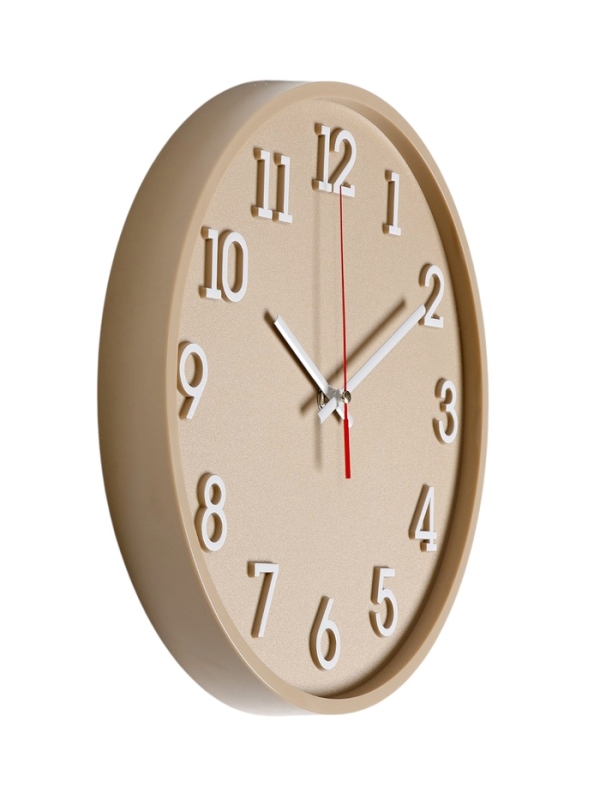 Часы настенные, интерьерные "Классика", d-28 см, открытая стрелка, бежевые