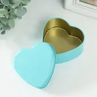 Шкатулка металл под свечу "Сердце. Глянец" голубой 9,5х9х4,5 см