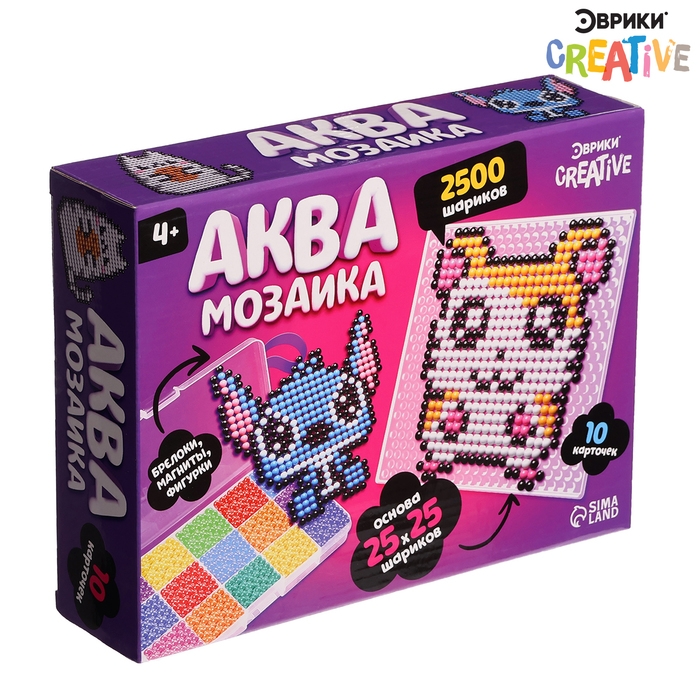 Аквамозаика в контейнере, 2500 шариков, 10 трафаретов, 2 основы Аквамозаика в контейнере, 2500 шариков, 10 трафаретов, 2 основы