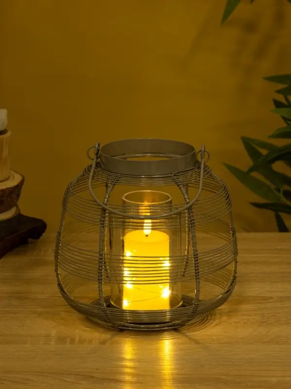 Подсвечник фонарь со стеклянной колбой 19х19х18 см, d 7,5 см, металл, цв. серый