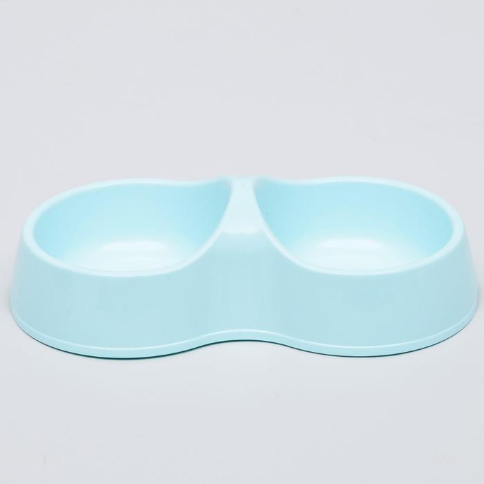 Миска двойная  Миска двойная "Мур-мяу" 22,5 см х 13 см х 6 см, 0,2 л, голубой