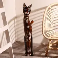 Сувенир дерево "Кошка морская с рыбкой и ящерками" 80х13х7 см