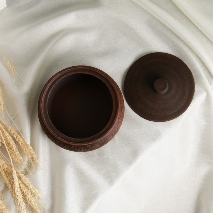 Горшок для запекания с крышкой «Поли», декор, красная глина, 1 л Горшок для запекания с крышкой «Поли», декор, красная глина, 1 л