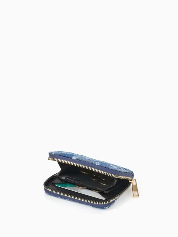 Кошелёк женский на молнии 8.5&times;2&times;11 см, джинсовый, синий