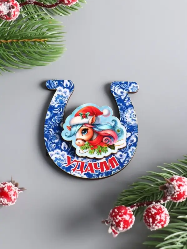 Магнит новогодний 3D «Удачи», размер магнита 6×6.5 см