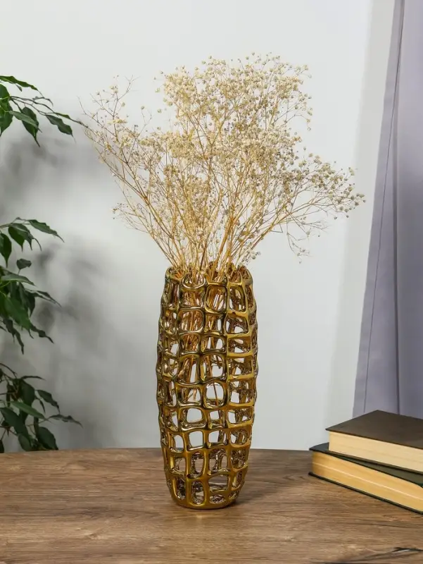 Ваза керамика настольная Ваза керамика настольная "Дайзи" крупная сетка, h=30 d=10 см, золото