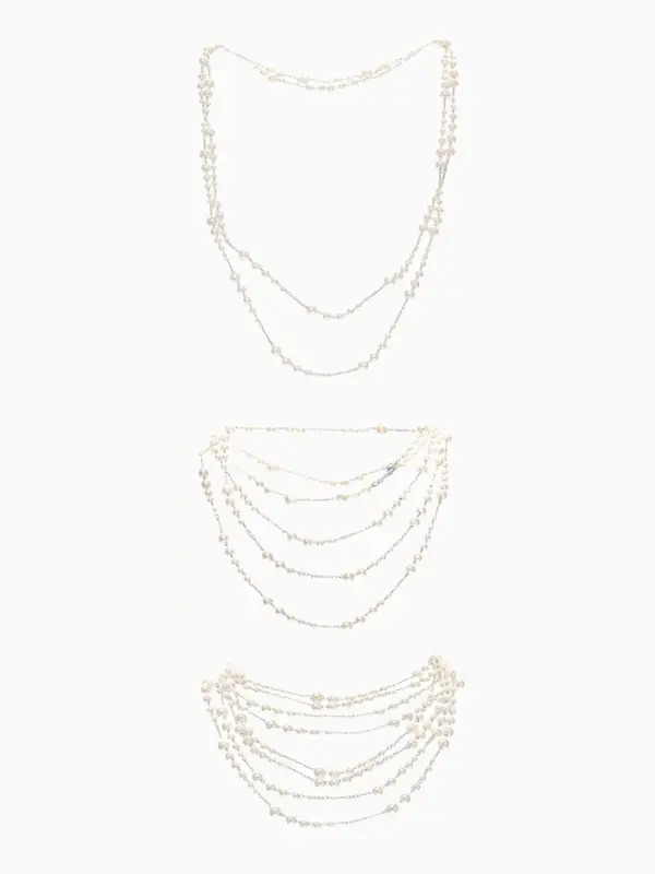 Бусы жемчужные, длинные, d=3.4, 5.6, 8.10, белые в серебре