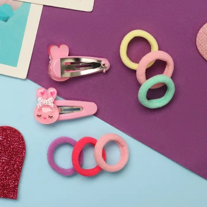 Набор для волос «Карамель», 10 резинок 1.5 см, 2 невидимки 3.5 см, зайки, розовый