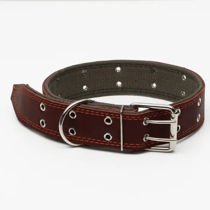 Ошейник комбинированный, безразмерный, 83&times;4.5 см, ОШ 20-70 см, кожа, брезент, коричневый