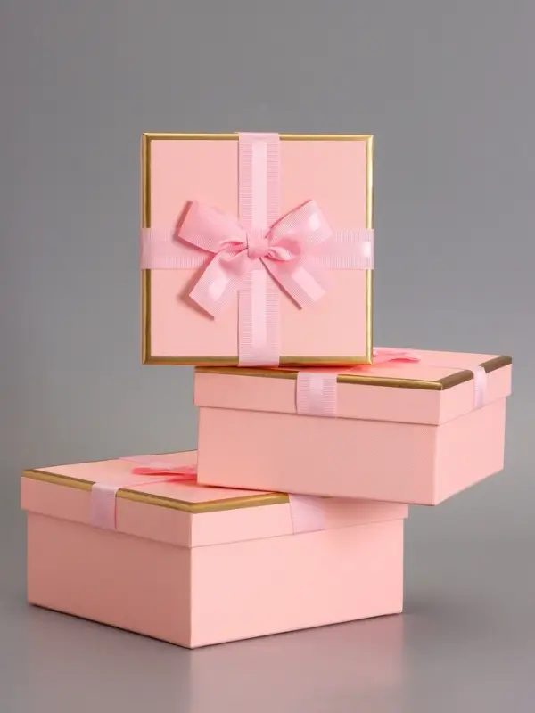 Набор подарочных коробок 3 в 1 квадратные, 19&times;19&times;9.5 см, 17&times;17&times;8 см, 15&times;15&times;6.5 см, с бантом, розовый