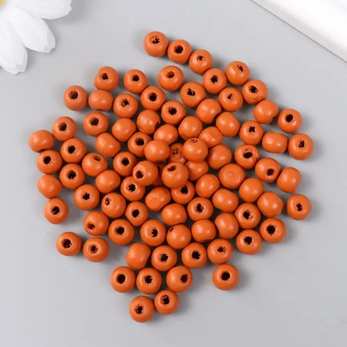 Бусины для творчества дерево "Кирпично красный" d-0,8 см, набор 20 гр