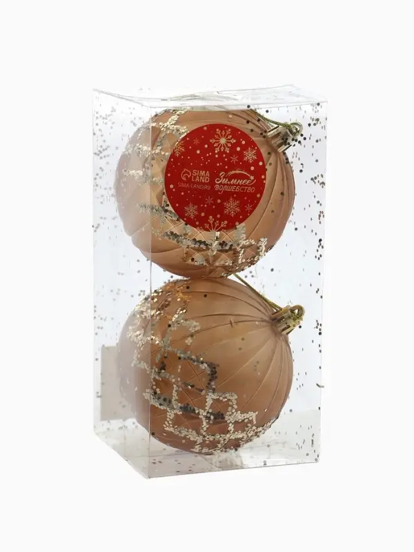 Ёлочные игрушки &laquo;Гэбриэл&raquo;, шары новогодние, d=8 см, 2 шт., сетка, коричневый