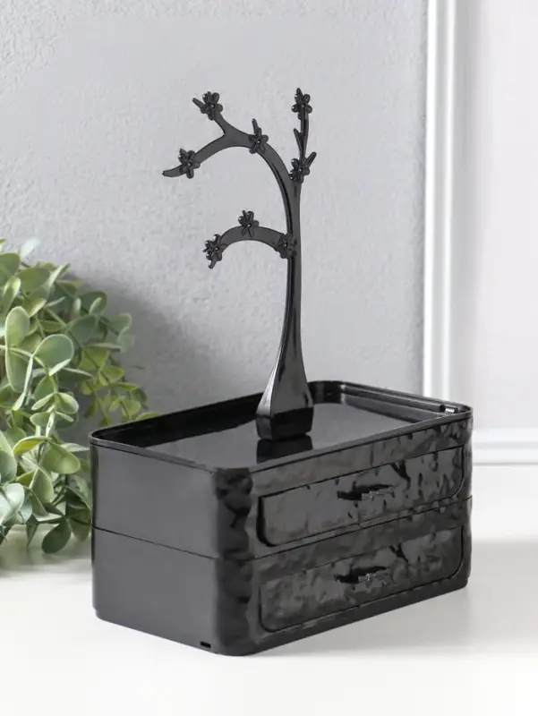 Шкатулка универсальная  "Цветущее дерево", 2 яруса,  17,2х10,5х24 см,  цвет чёрный