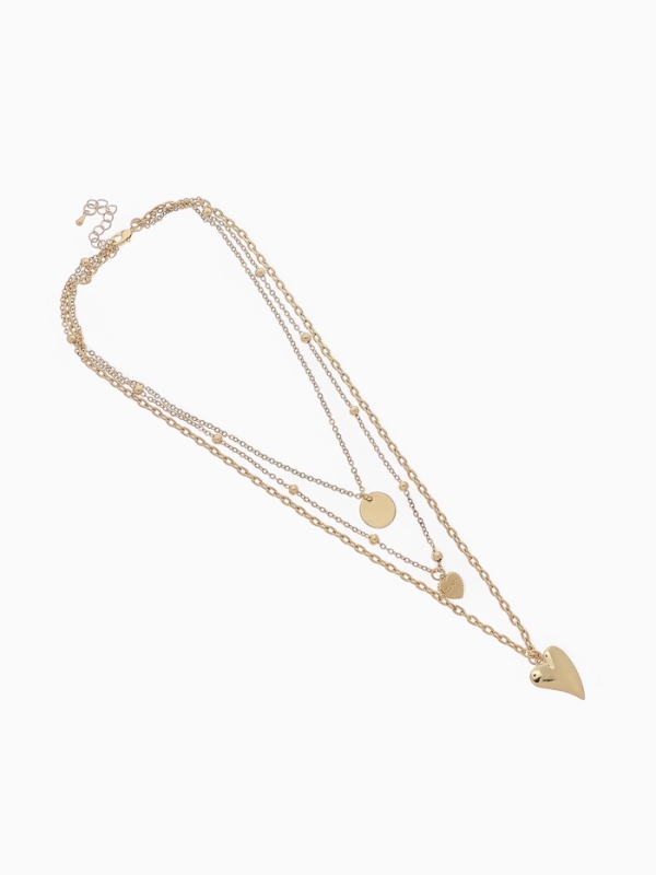 Кулон «Цепь» два сердца и круг, цвет золото