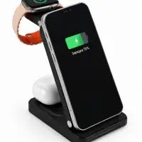 Зарядная станция 3 в 1: телефон, часы, наушники, 3 А, 15 Вт, беспроводная зарядка, кабель USB-Type-C, чёрная